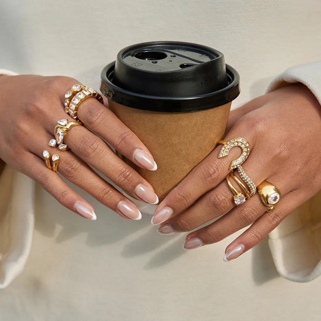 Waterproof Gold CZ Adjustable Ring