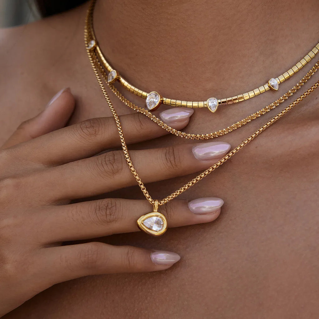 Waterproof Gold  Layering Choker Teardrop Necklace