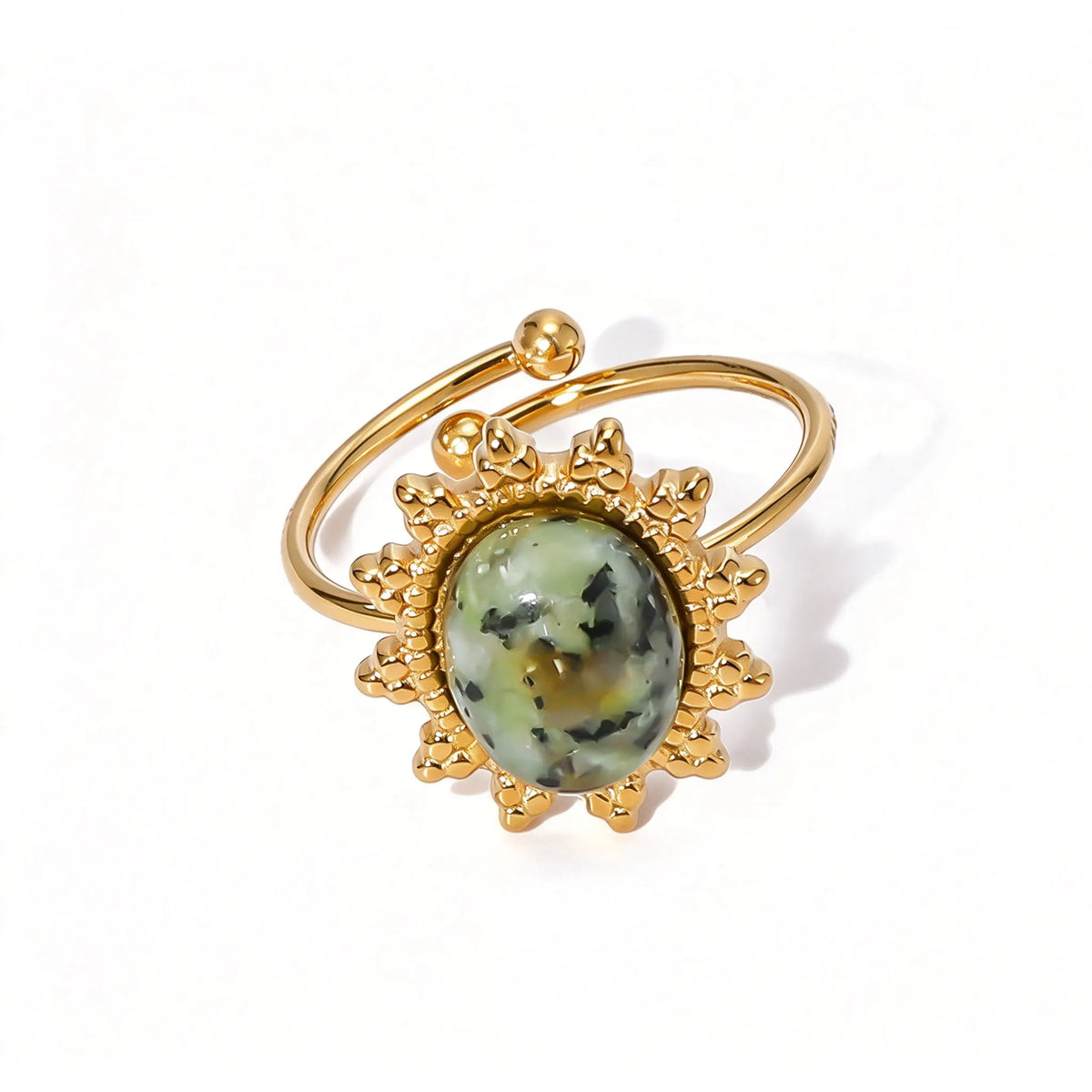 Waterproof Sunburst Multi-Stone Adjustable Ring