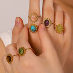 Waterproof Sunburst Multi-Stone Adjustable Ring