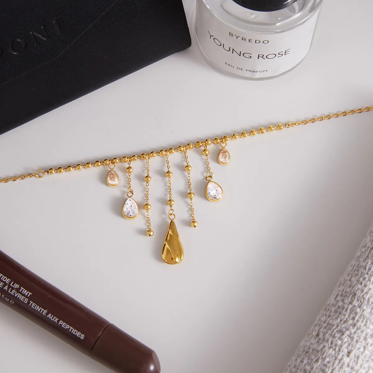 Waterproof Gold Teardrop CZ Necklace