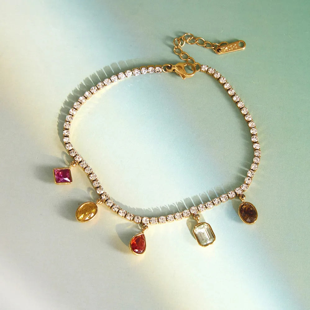 Waterproof Colorful CZ Charm Tennis Bracelet