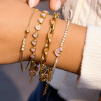 Waterproof Pink CZ Heart Toi et Moi Tennis Bracelet