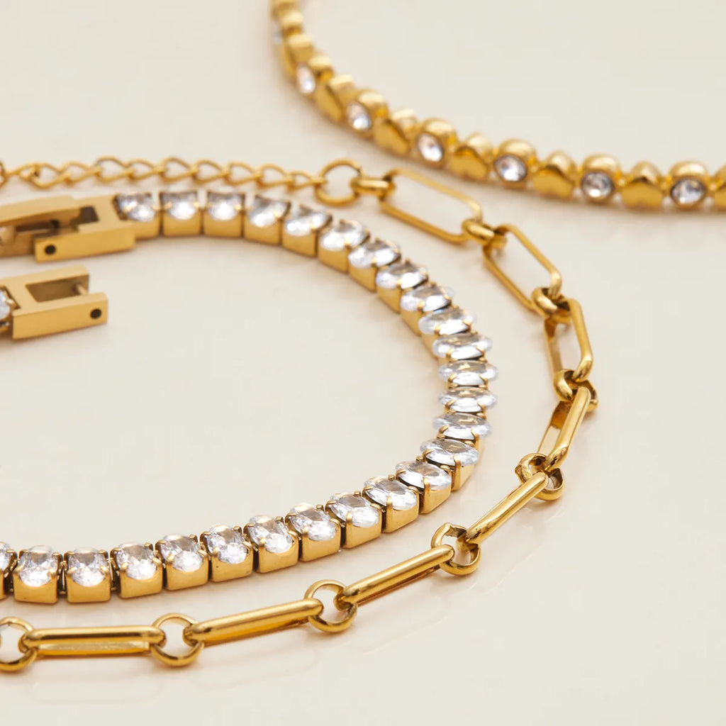 Waterproof Tennis & Paperclip Chain Bracelet