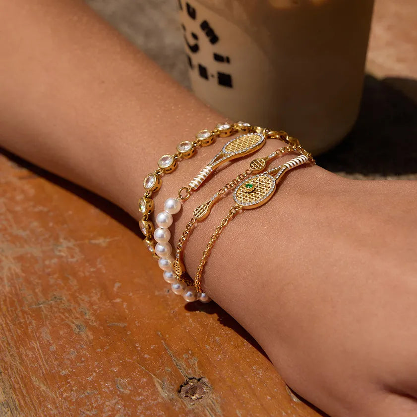 Waterproof Pave CZ Tennis Racket Bracelet