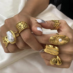 Waterproof Gold Open Bands Statement Ring