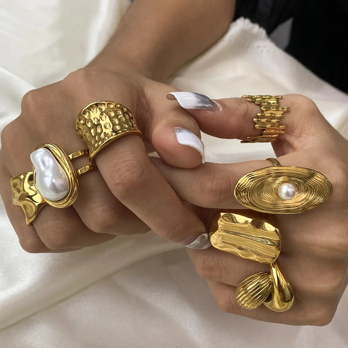 Waterproof Gold Open Bands Statement Ring