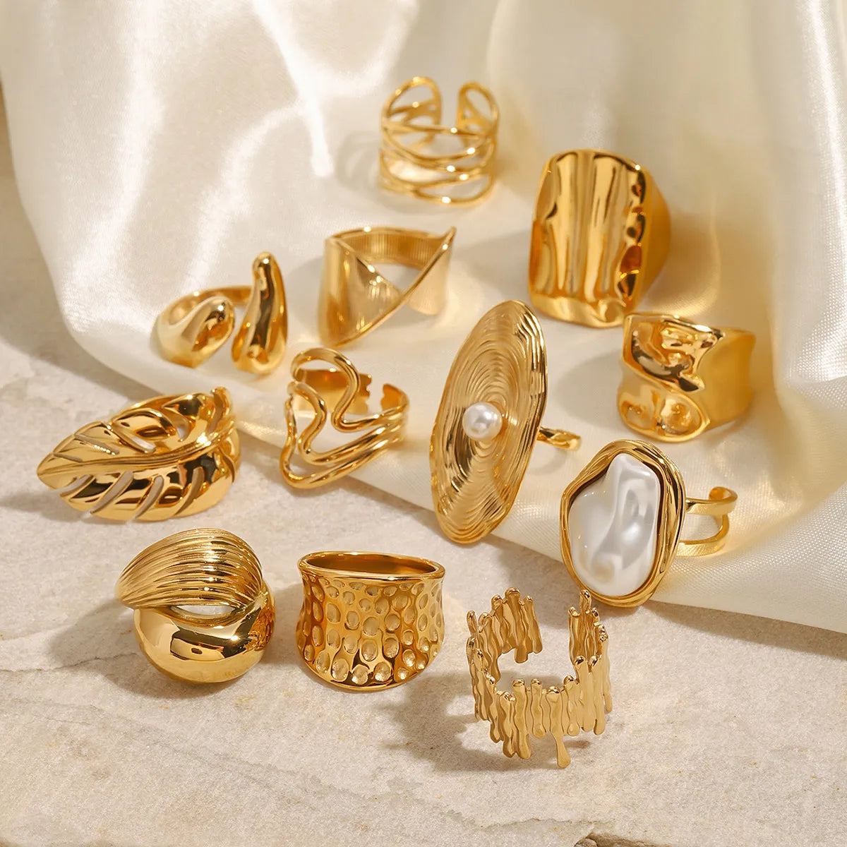 Waterproof Gold Open Bands Statement Ring
