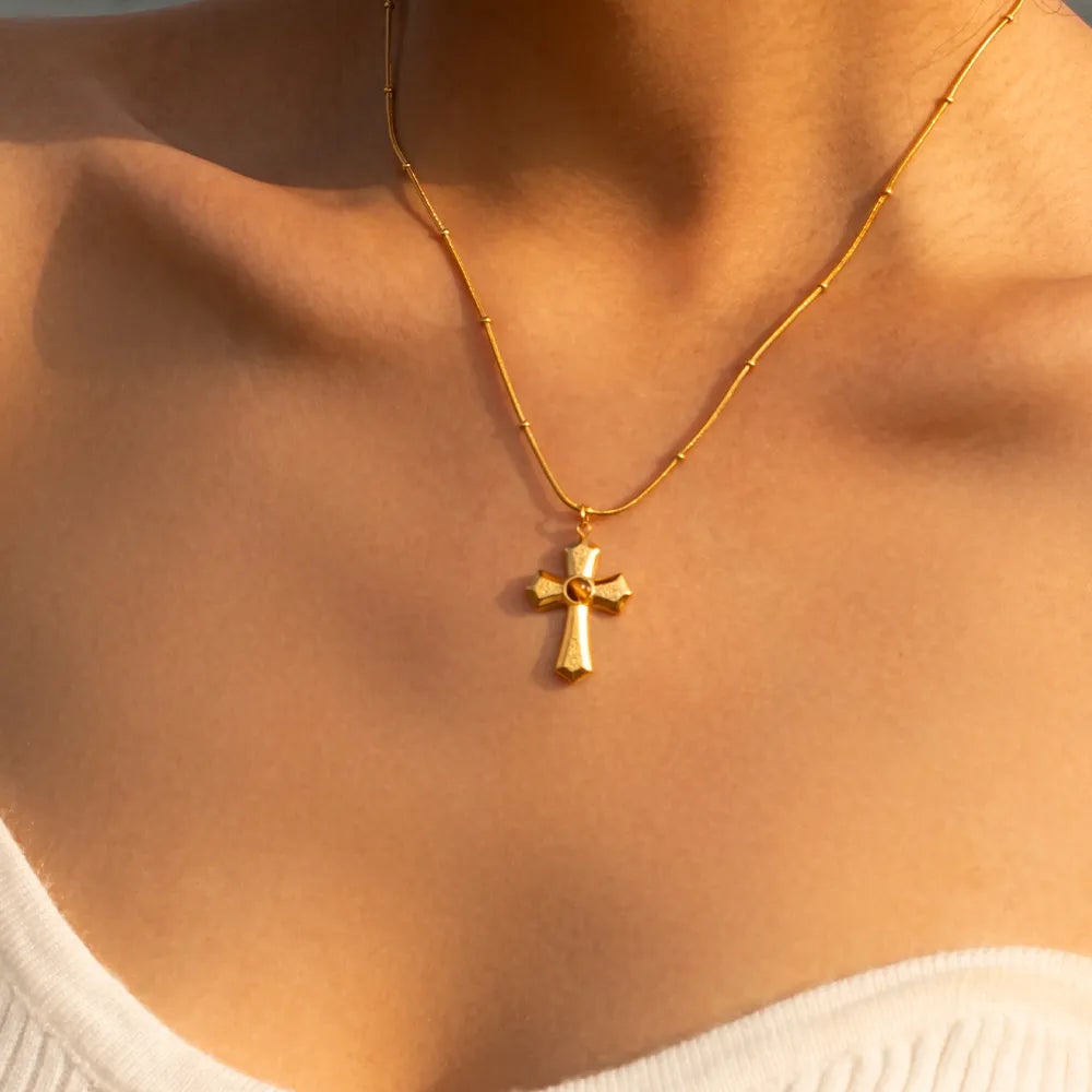 Waterproof Vintage Tiger's Eye Cross Necklace