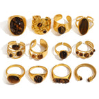 Waterproof Gold Tiger's Eye Open Ring