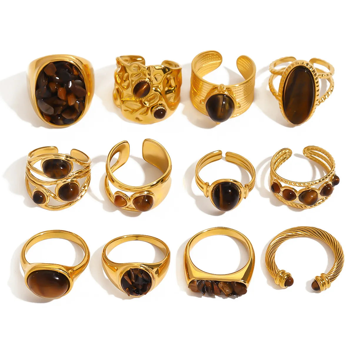 Waterproof Gold Tiger's Eye Open Ring