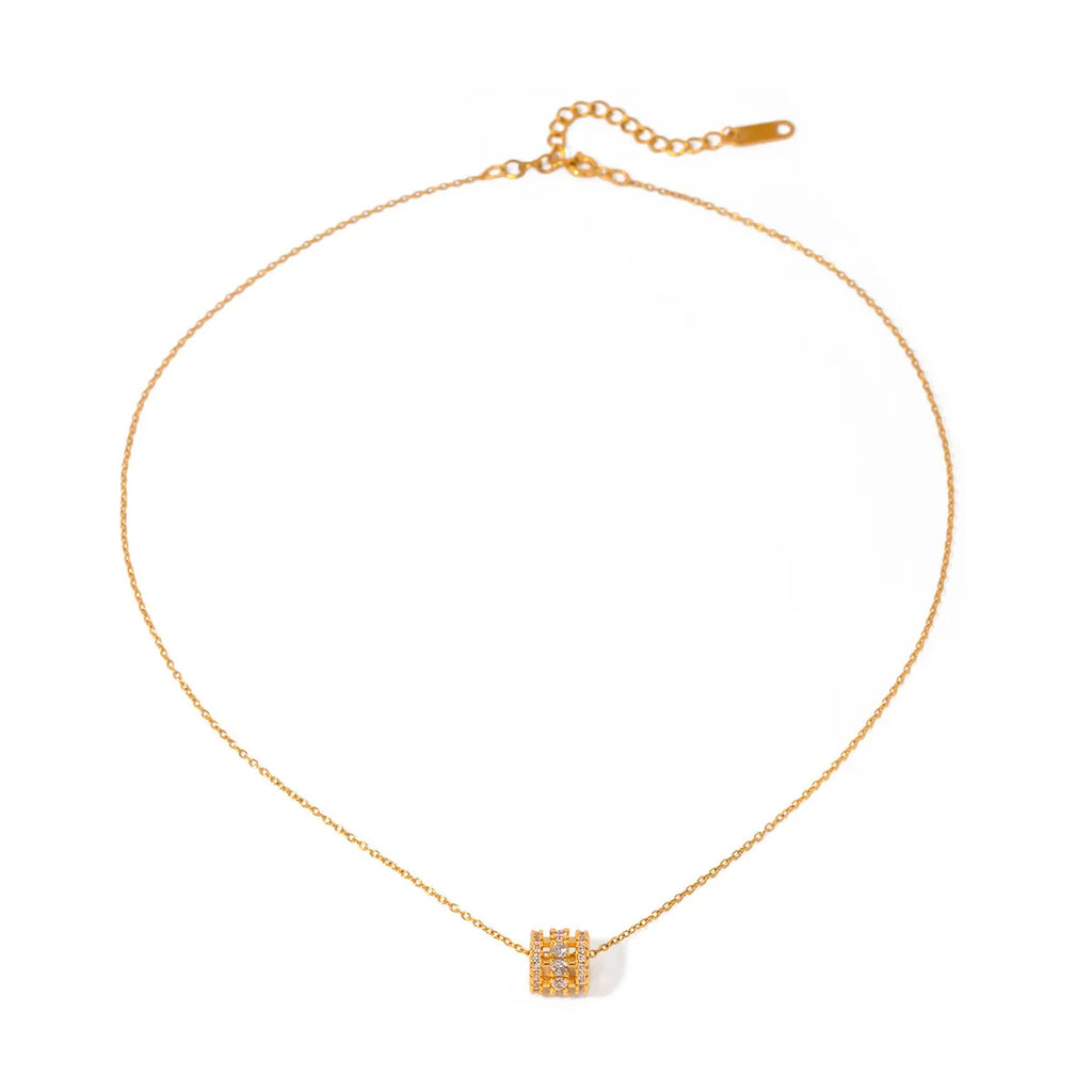 Pavé Zirconia Barrel Necklace – Waterproof 18K Gold
