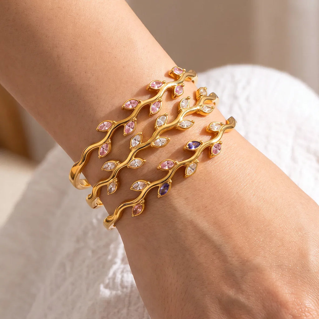 Waterproof Gold Vine Marquise CZ Bangle