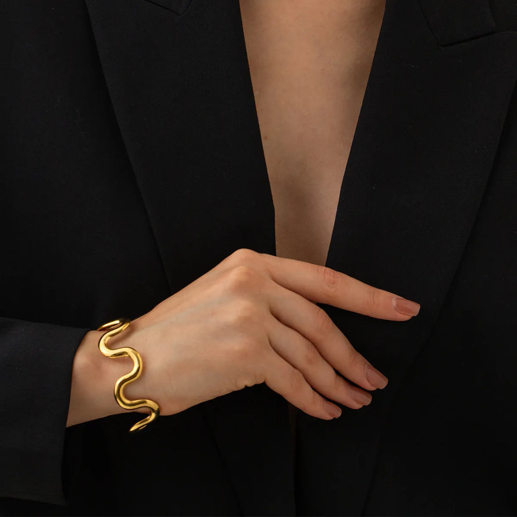 Waterproof Wavy Cuff Open Bangle Bracelet