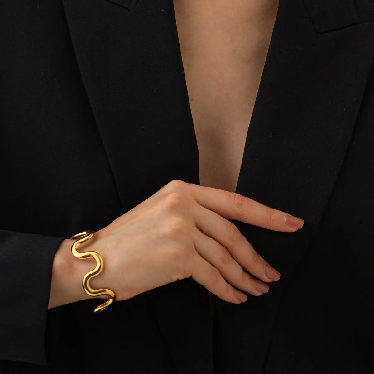 Waterproof Wavy Cuff Open Bangle Bracelet