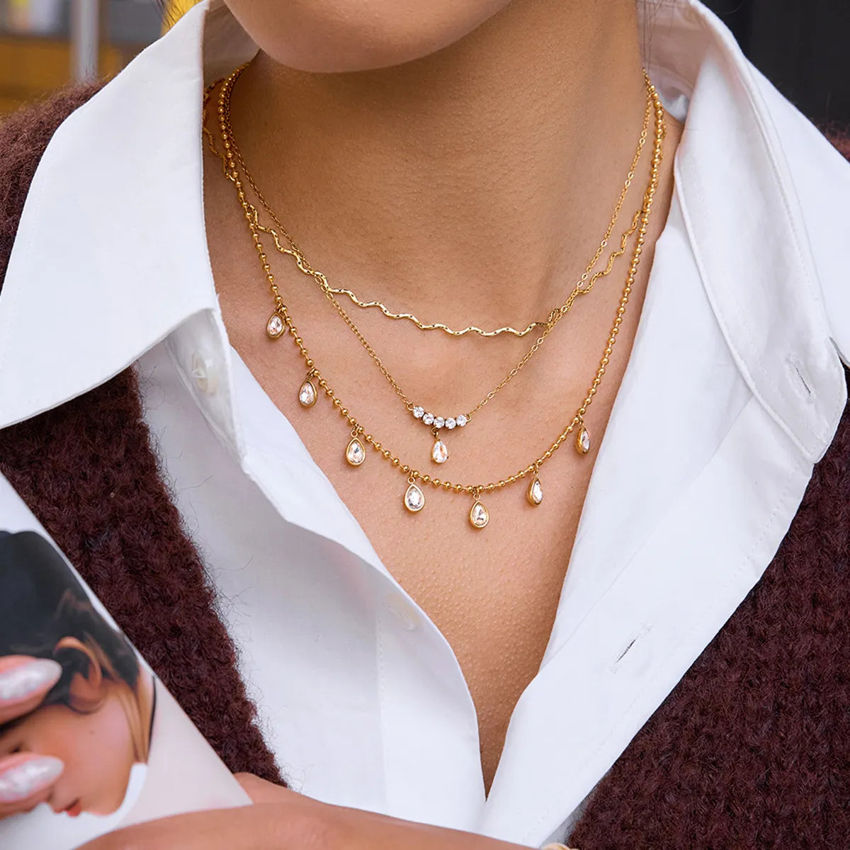 Waterproof Gold Layering Wavy Chain Necklace