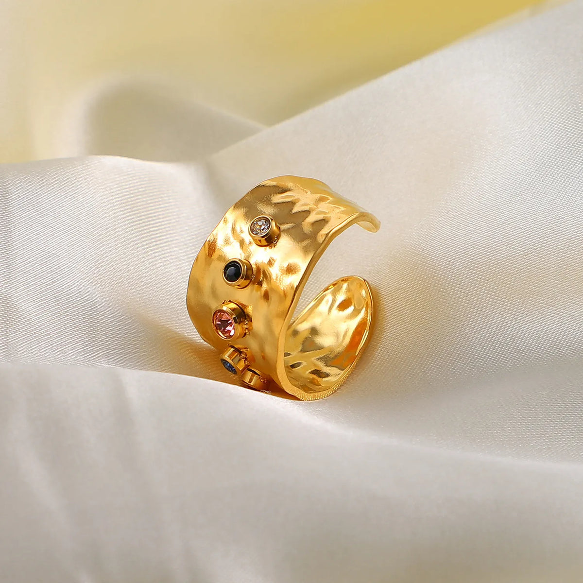 Waterproof Hammered Wide Band Cuff Ring