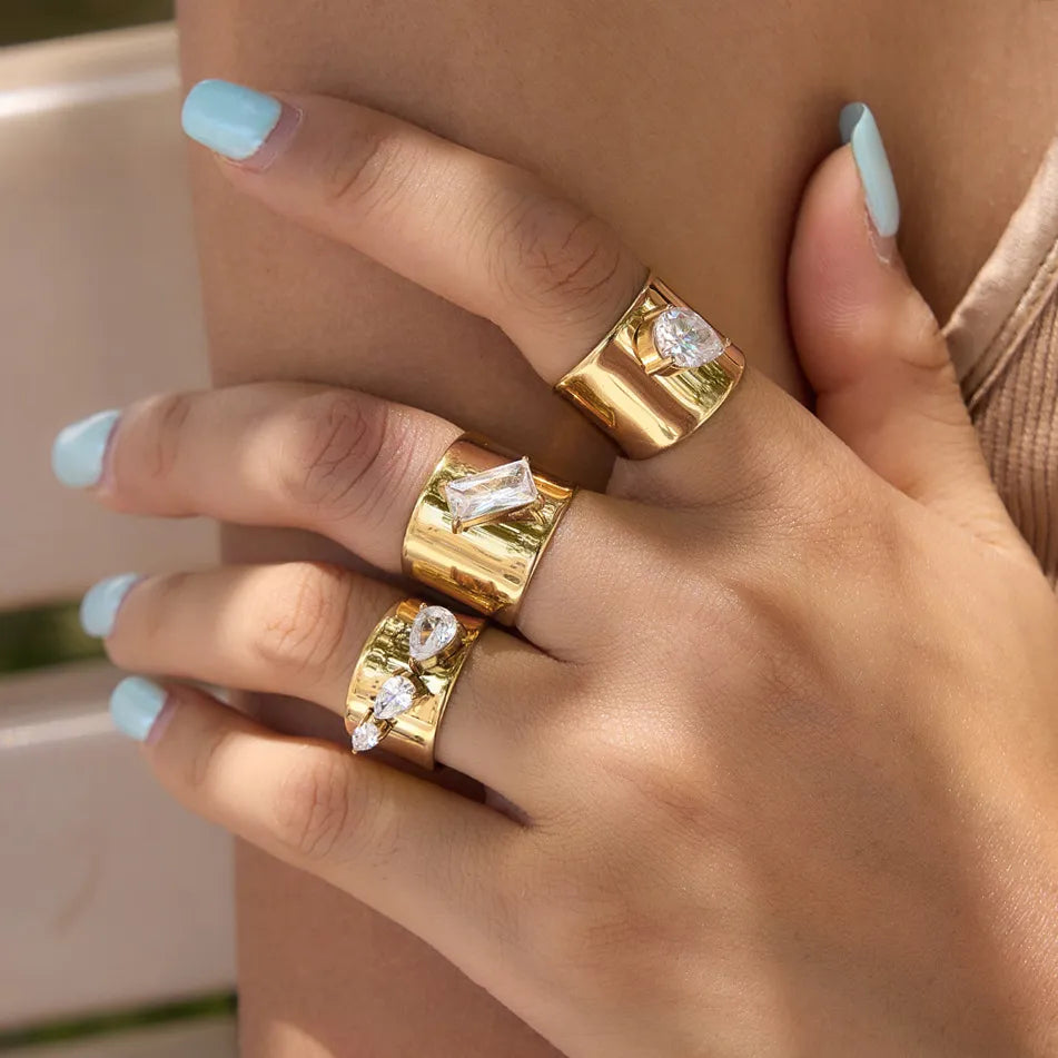 Waterproof Wide Band CZ Adjustable Ring