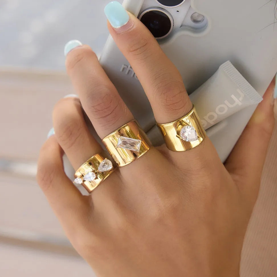 Waterproof Wide Band CZ Adjustable Ring