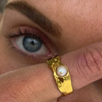 Waterproof Wide Band Pearl Ring