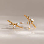 X-Shape CZ Ear Climber Earrings – Waterproof 18K Gold