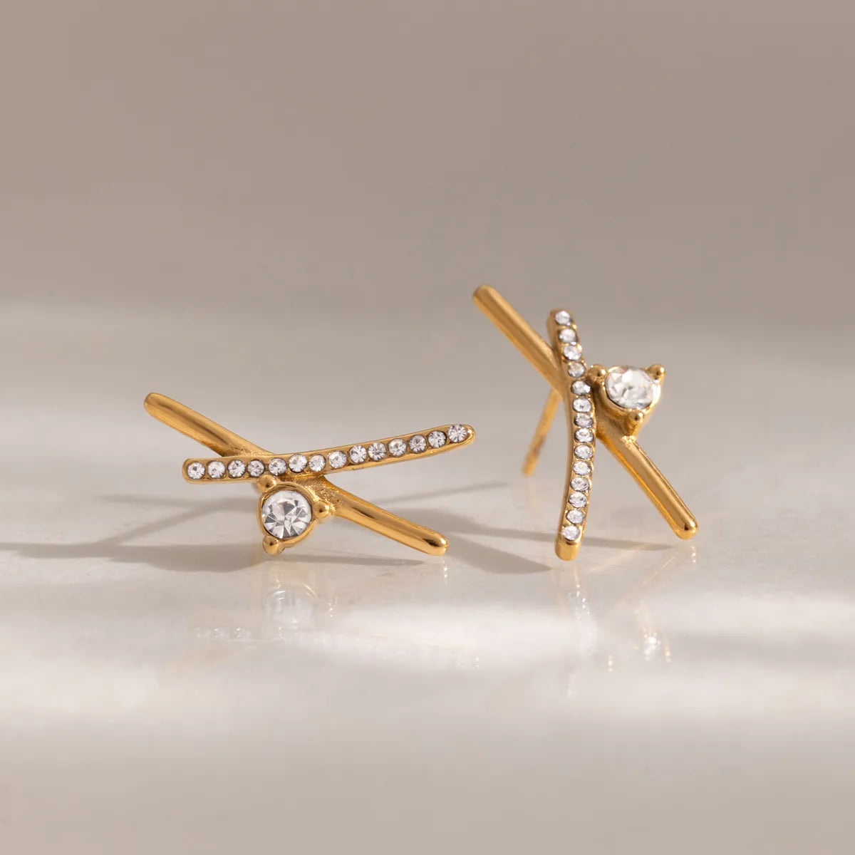 X-Shape CZ Ear Climber Earrings – Waterproof 18K Gold