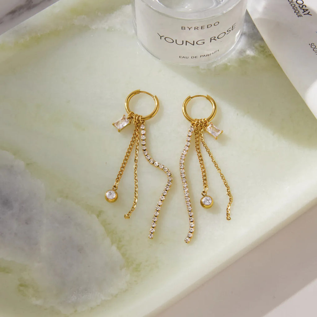 Waterproof Zircon Drop Hoop Earrings