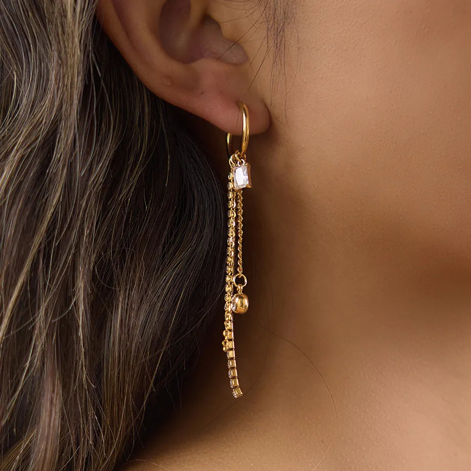 Waterproof Zircon Drop Hoop Earrings