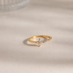 Four-Petal Zirconia Open Ring – Waterproof 18K Gold
