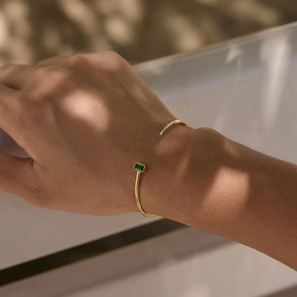 Zirconia Open Cuff Bracelet Collection – Waterproof 18K Gold