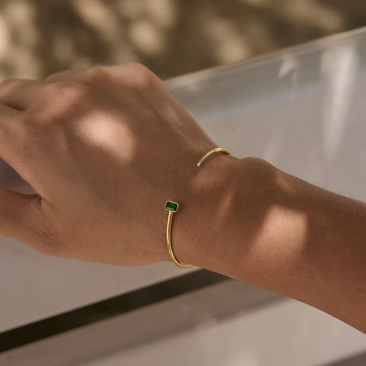 Zirconia Open Cuff Bracelet Collection – Waterproof 18K Gold