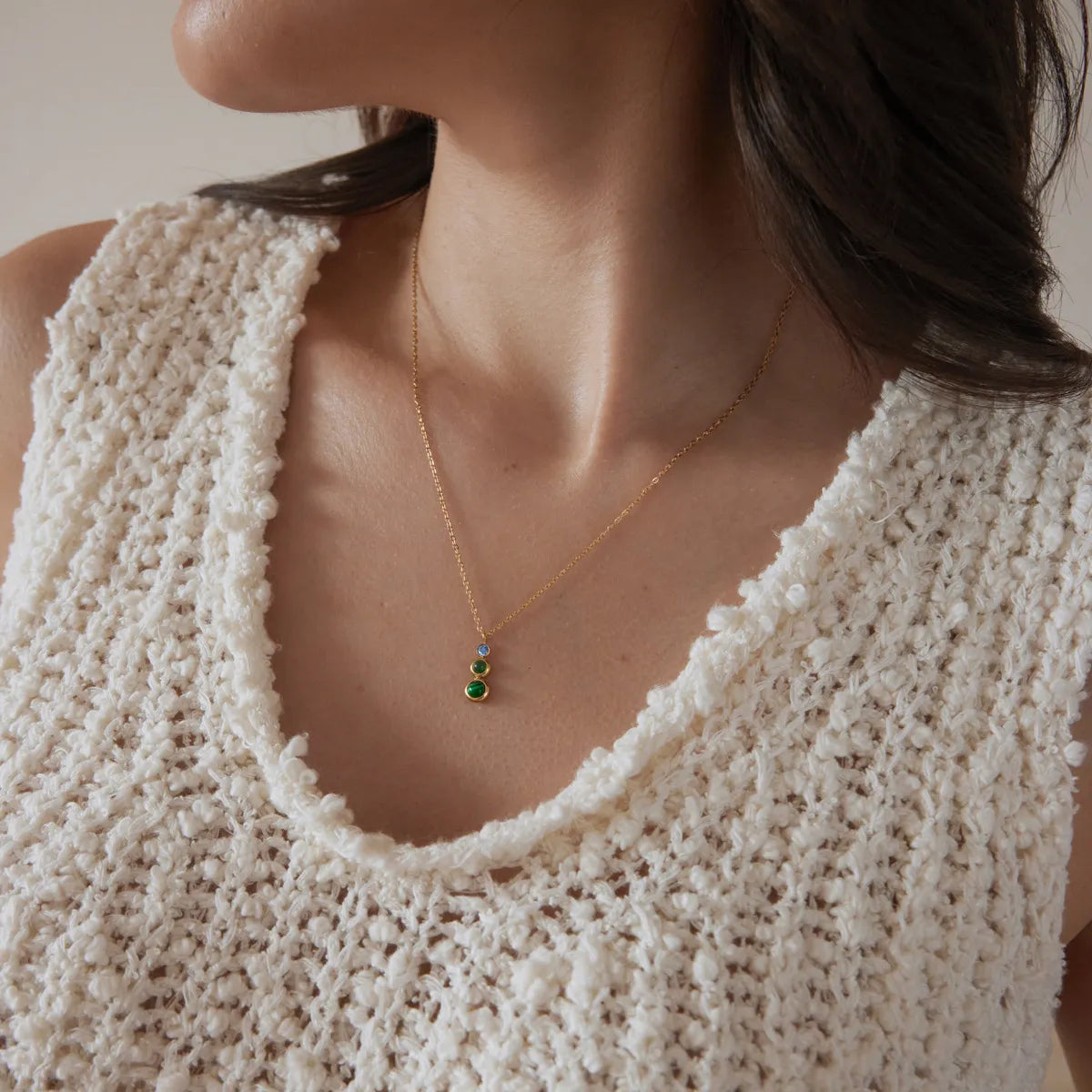Waterproof Trio Stone Pendant & Cable Chain Necklace