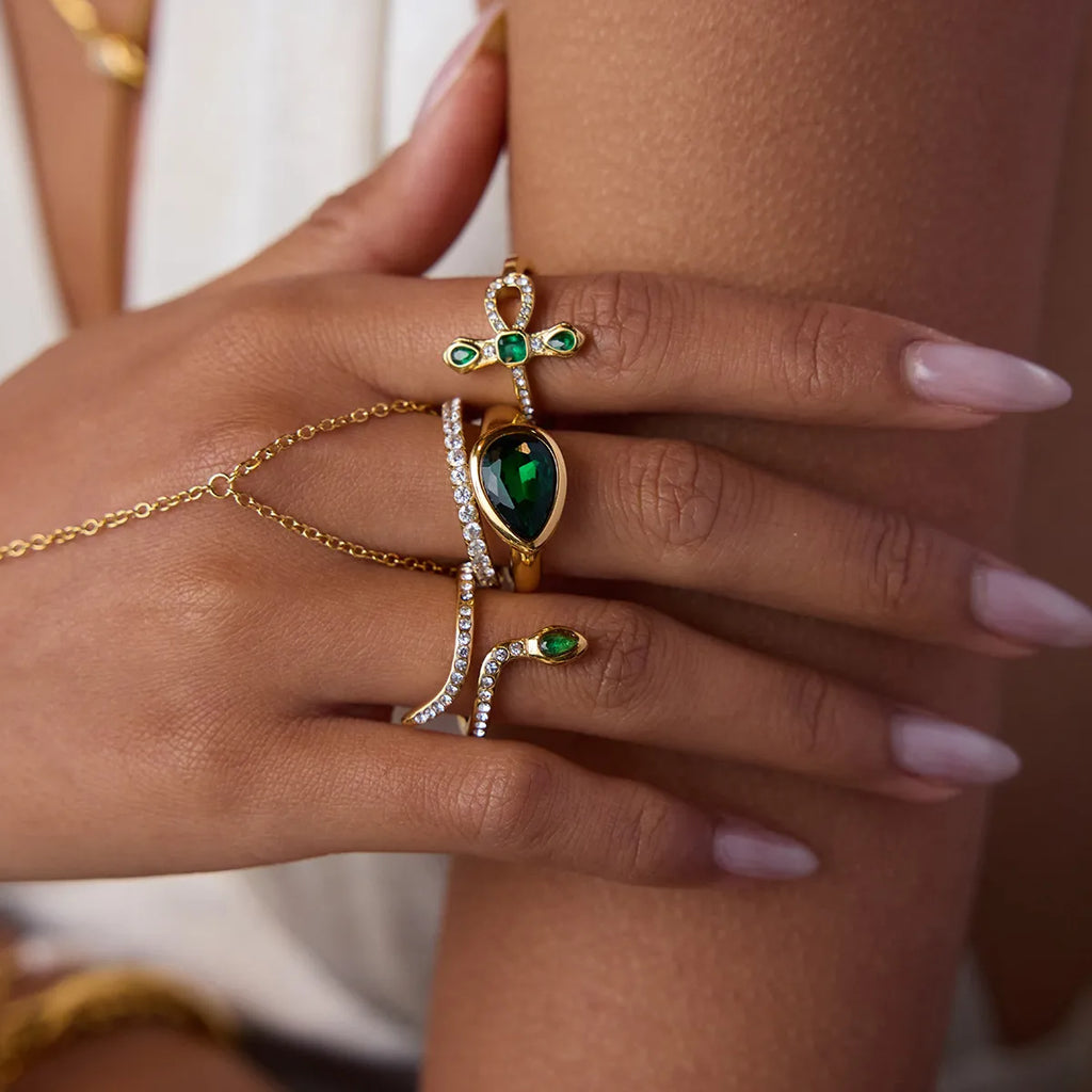 Waterproof Green Zircon Open Ring