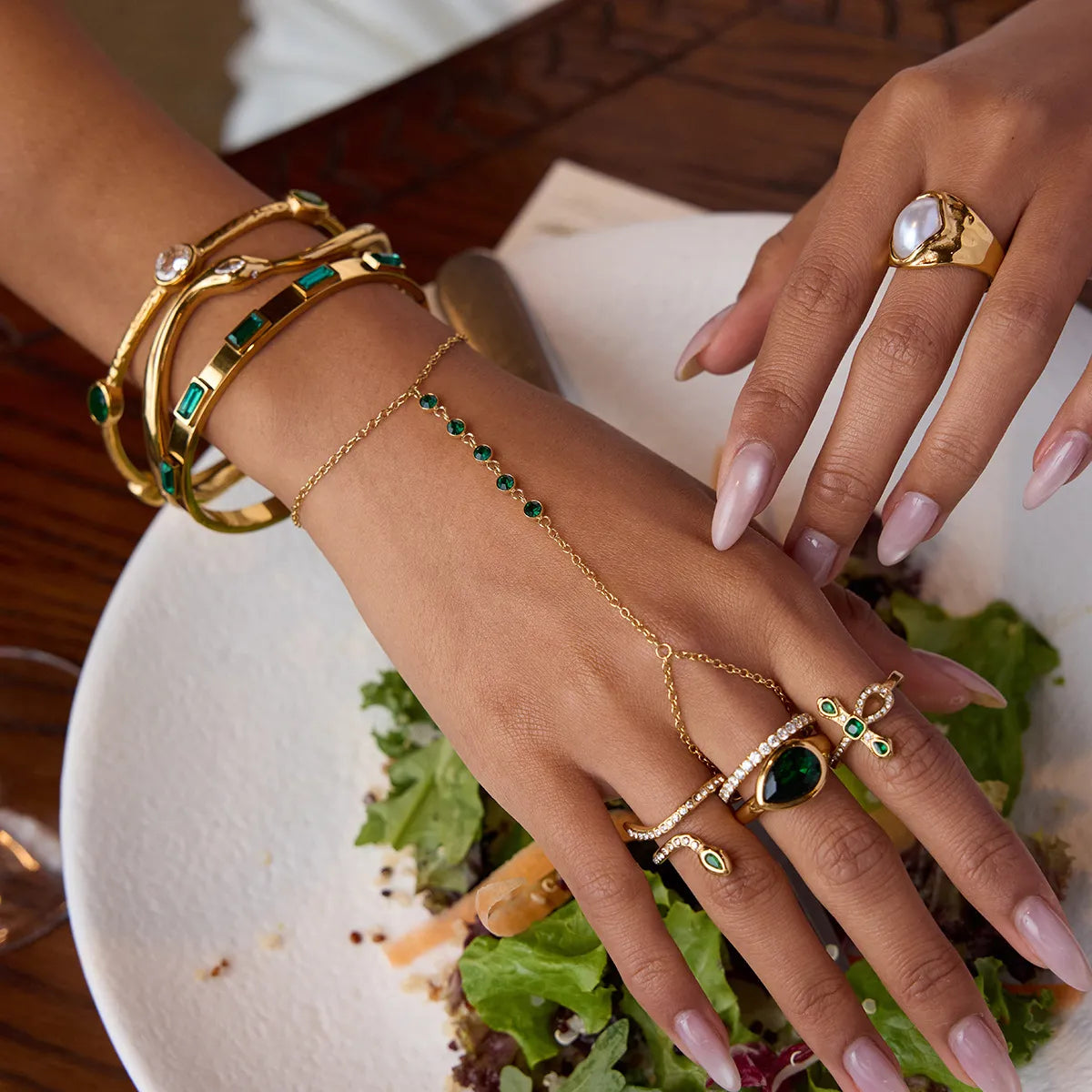 Waterproof Green Zircon Open Ring