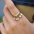 Dangling Multi-Cut CZ Charm Open Ring – Waterproof 18K Gold