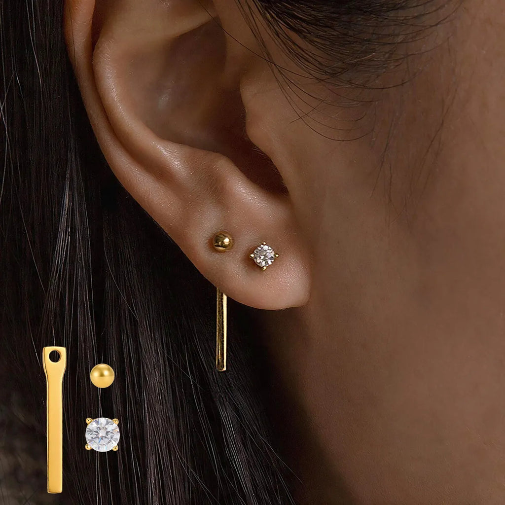 Gold Stud & Ear Jacket Earring Set – Waterproof 18K Gold
