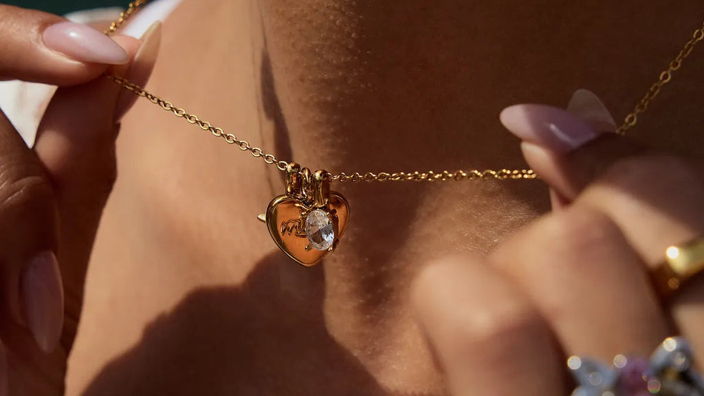 MOM Heart Charm Necklace | Waterproof 18K Gold