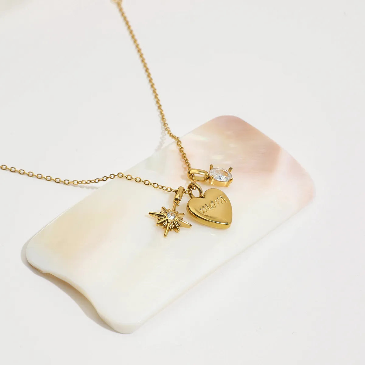 MOM Heart Charm Necklace | Waterproof 18K Gold