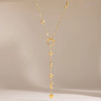 Moon & Star Toggle Lariat Y-Necklace – Waterproof 18K Gold