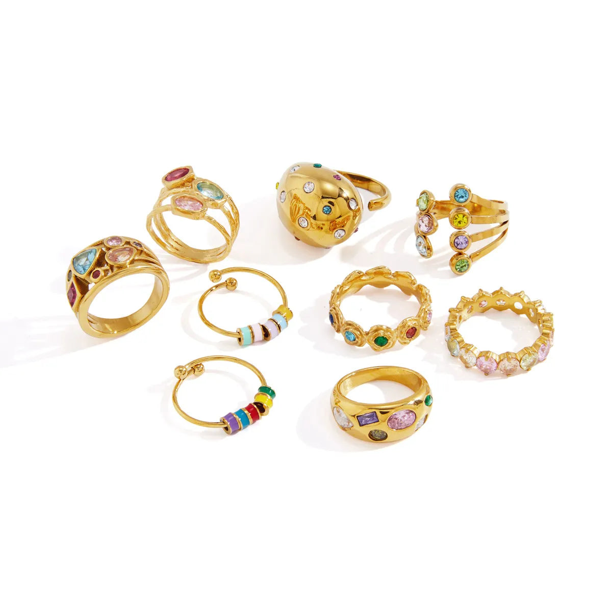 Waterproof Multicolor CZ & Enamel Vintage Statement Ring