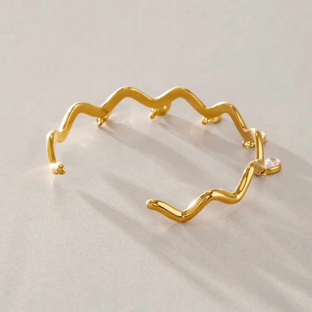 Waterproof  Wave Cuff CZ Bangle