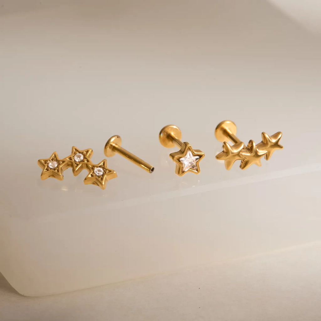 Waterproof Star CZ Flat Back Cartilage Stud Earrings