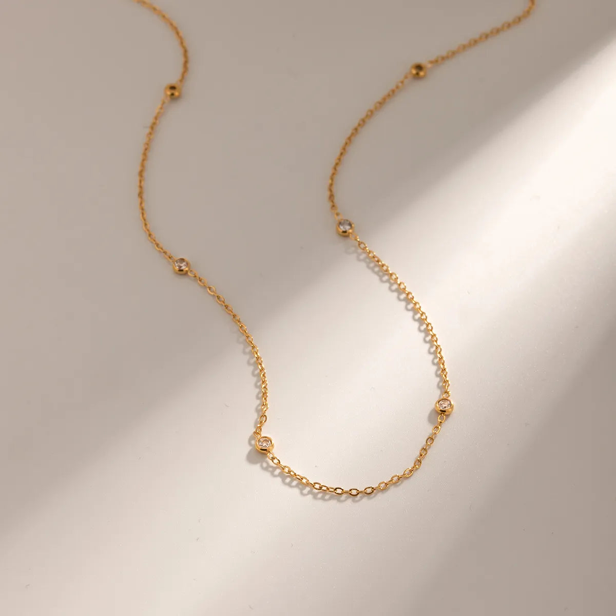 Bezel Zirconia Station Necklace – Waterproof 18K Gold