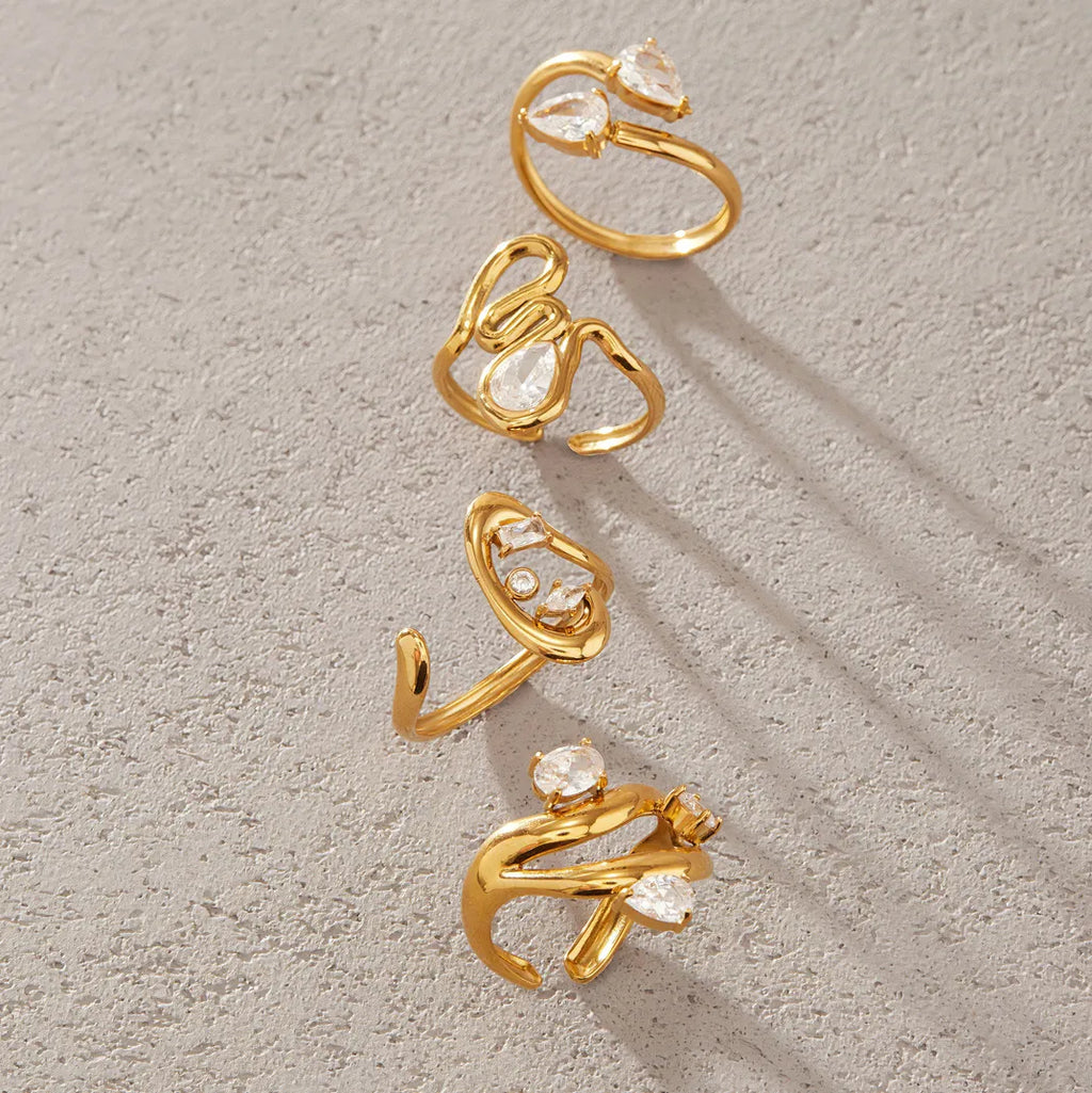Waterproof Liquid Gold CZ Open Rings