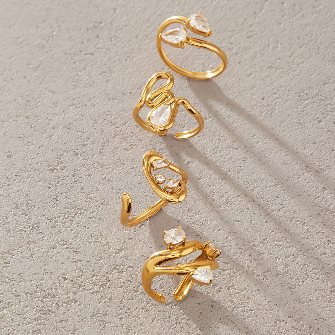 Waterproof Liquid Gold CZ Open Rings