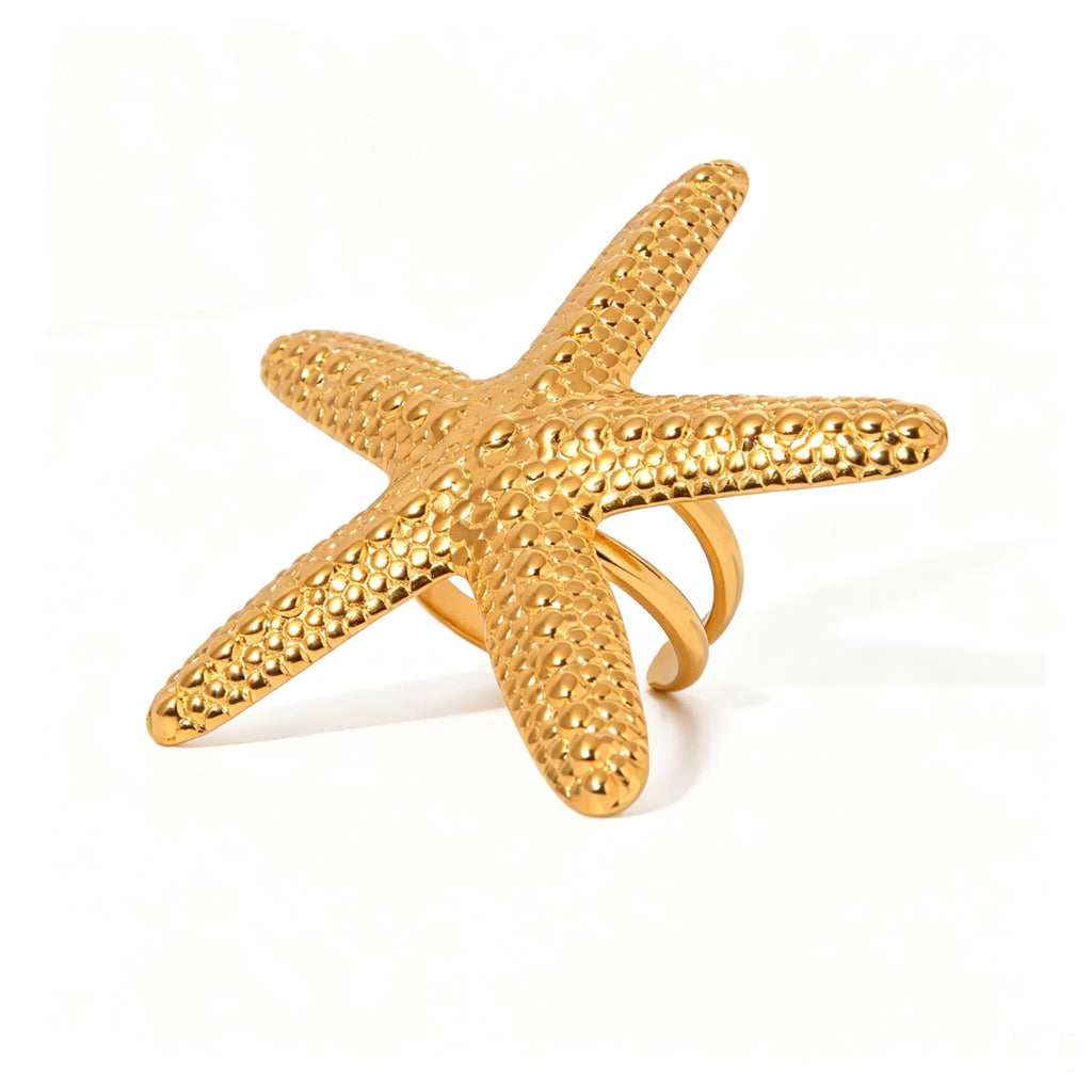 Starfish Gold Open Ring– Waterproof Stainless Steel