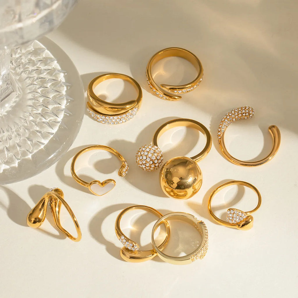 Pavé CZ Sculptural Open Ring Collection – Waterproof 18K Gold