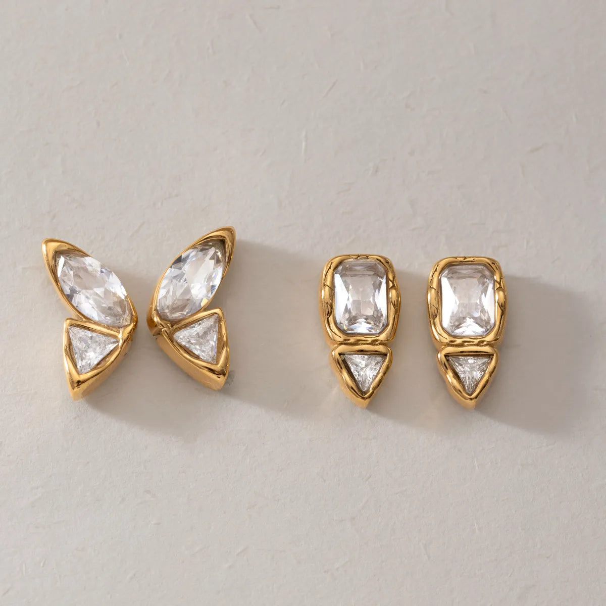Bezel-Set CZ Statement Stud Earrings – Waterproof 18K Gold