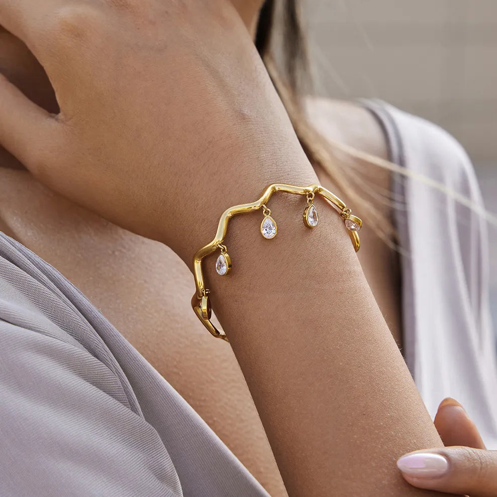 Waterproof  Wave Cuff CZ Bangle