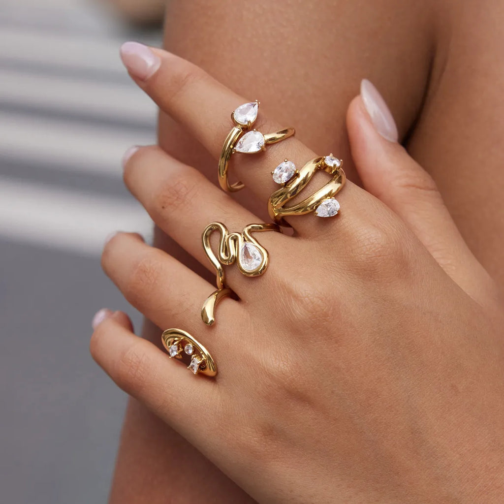 Waterproof Liquid Gold CZ Open Rings